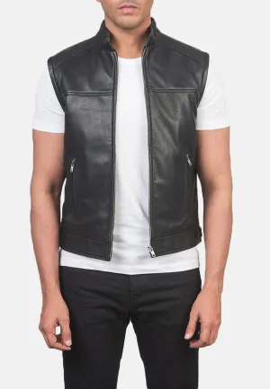 Men’s Black Leather Motorcycle Vest