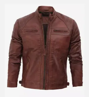 Men's Brown Cafe Racer Diamond Quilted Leather Jacket