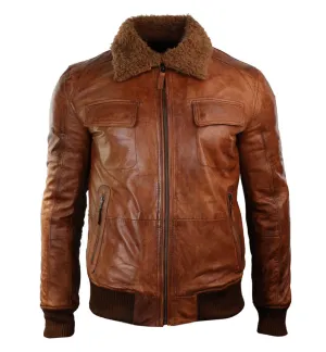 Mens Brown Leather Aviator Original B3 Bomber Jacket