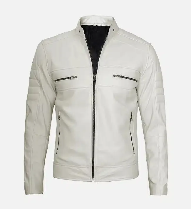 Men's Cafe Racer White Leather Jacket