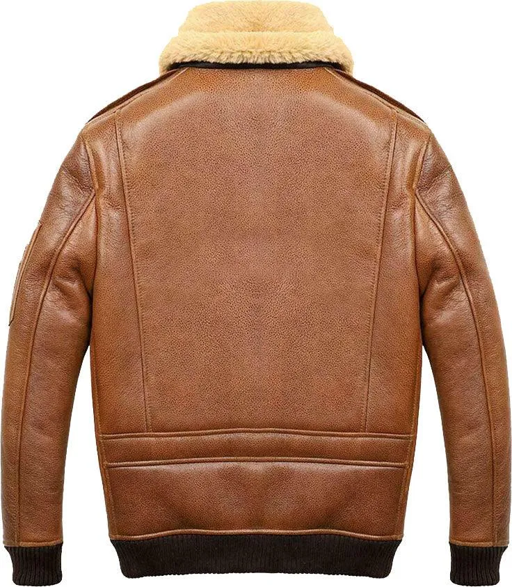 Men's Camel Brown A2 Shearling Aviator Leather Bomber Jacket