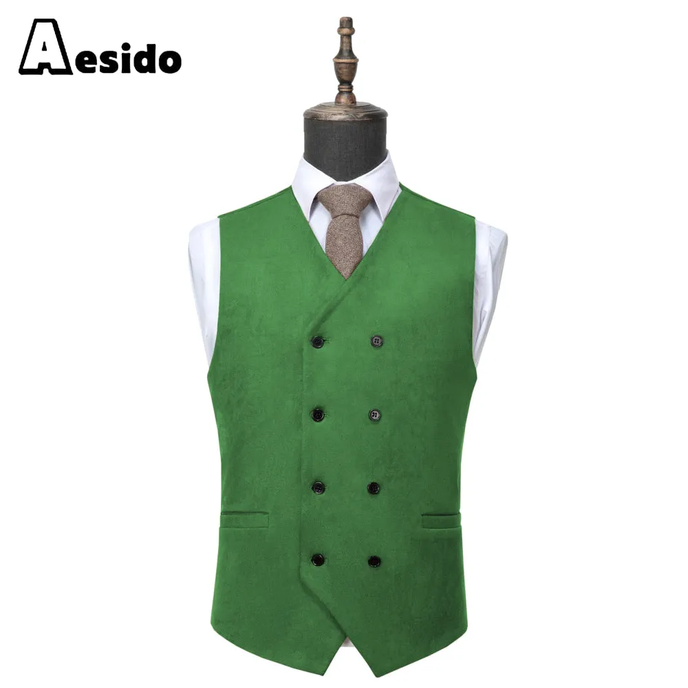 Men's Double Breasted V Neck Suede Vest