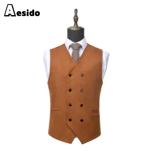 Men's Double Breasted V Neck Suede Vest