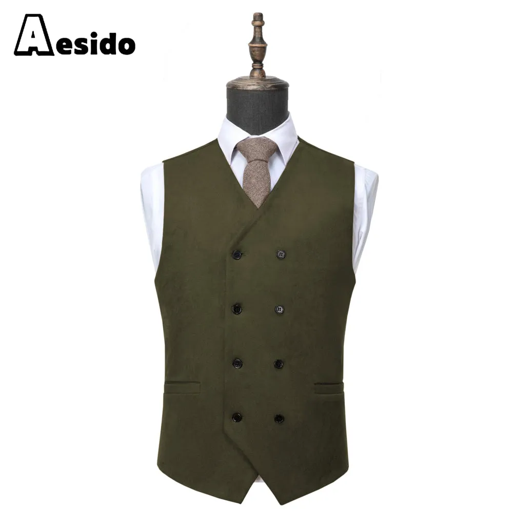 Men's Double Breasted V Neck Suede Vest