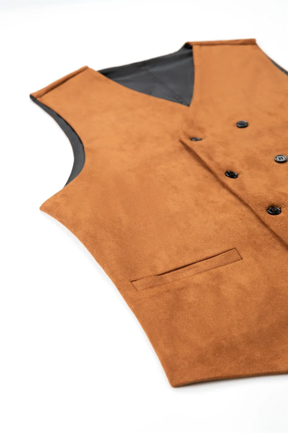 Men's Double Breasted V Neck Suede Vest