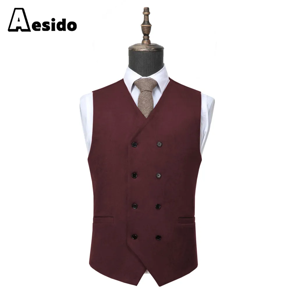 Men's Double Breasted V Neck Suede Vest