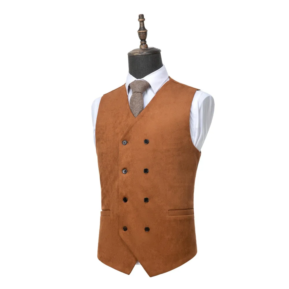 Men's Double Breasted V Neck Suede Vest