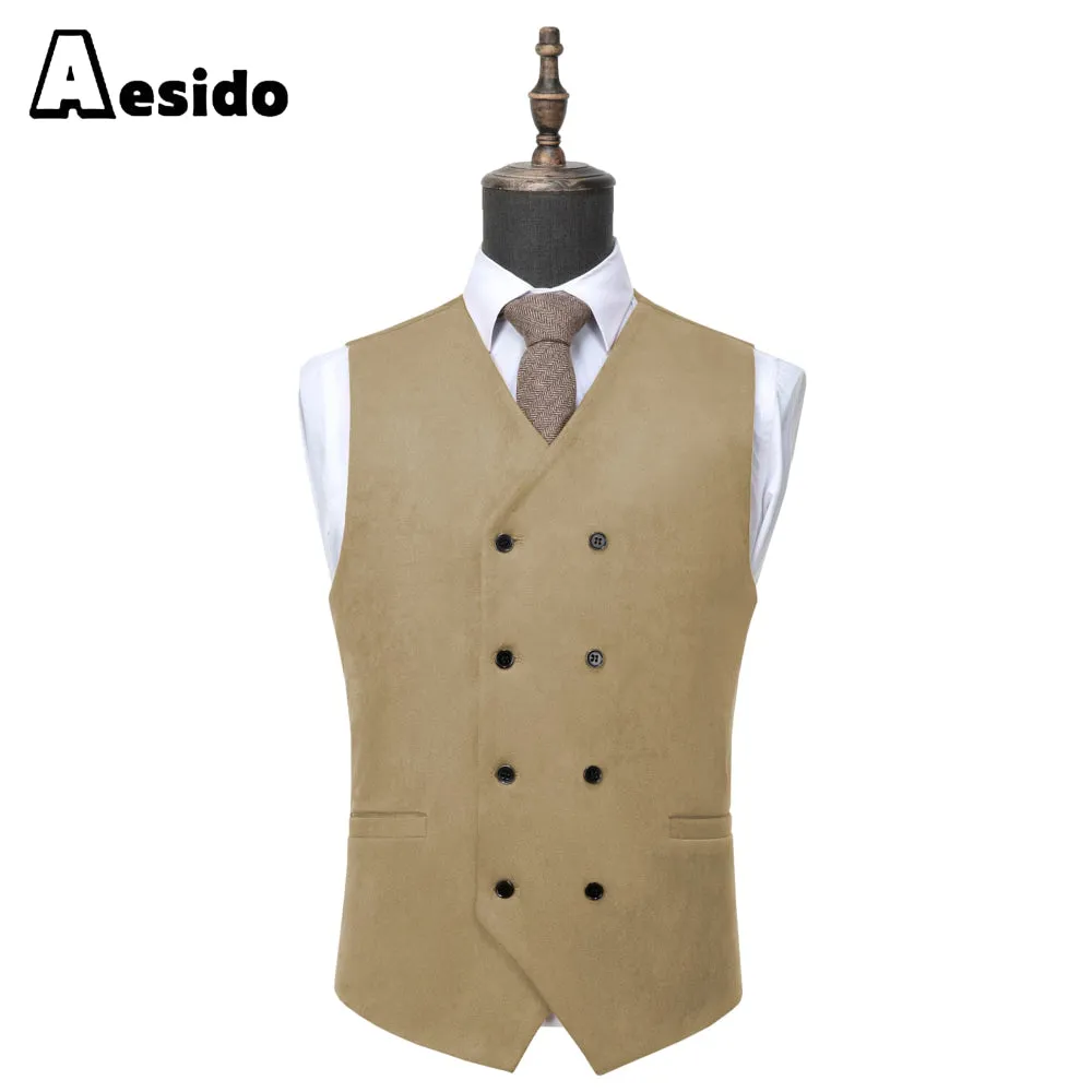 Men's Double Breasted V Neck Suede Vest