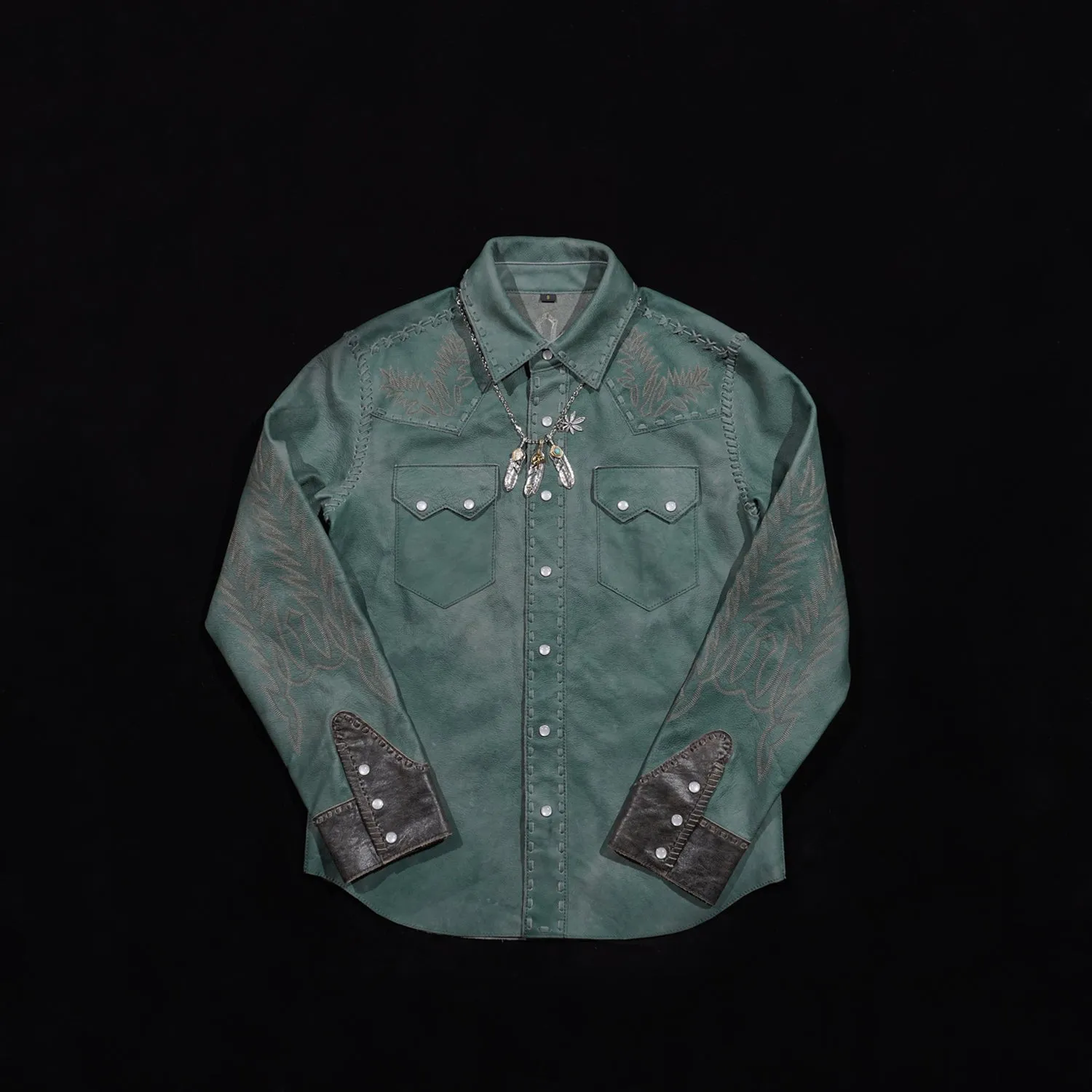 Men's Embroidered Western Leather Shirt