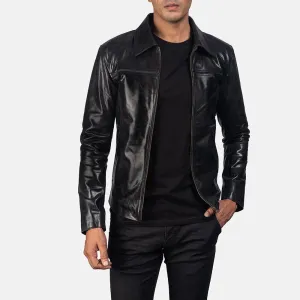 Mens Jet Black Leather Aviatot Jacket