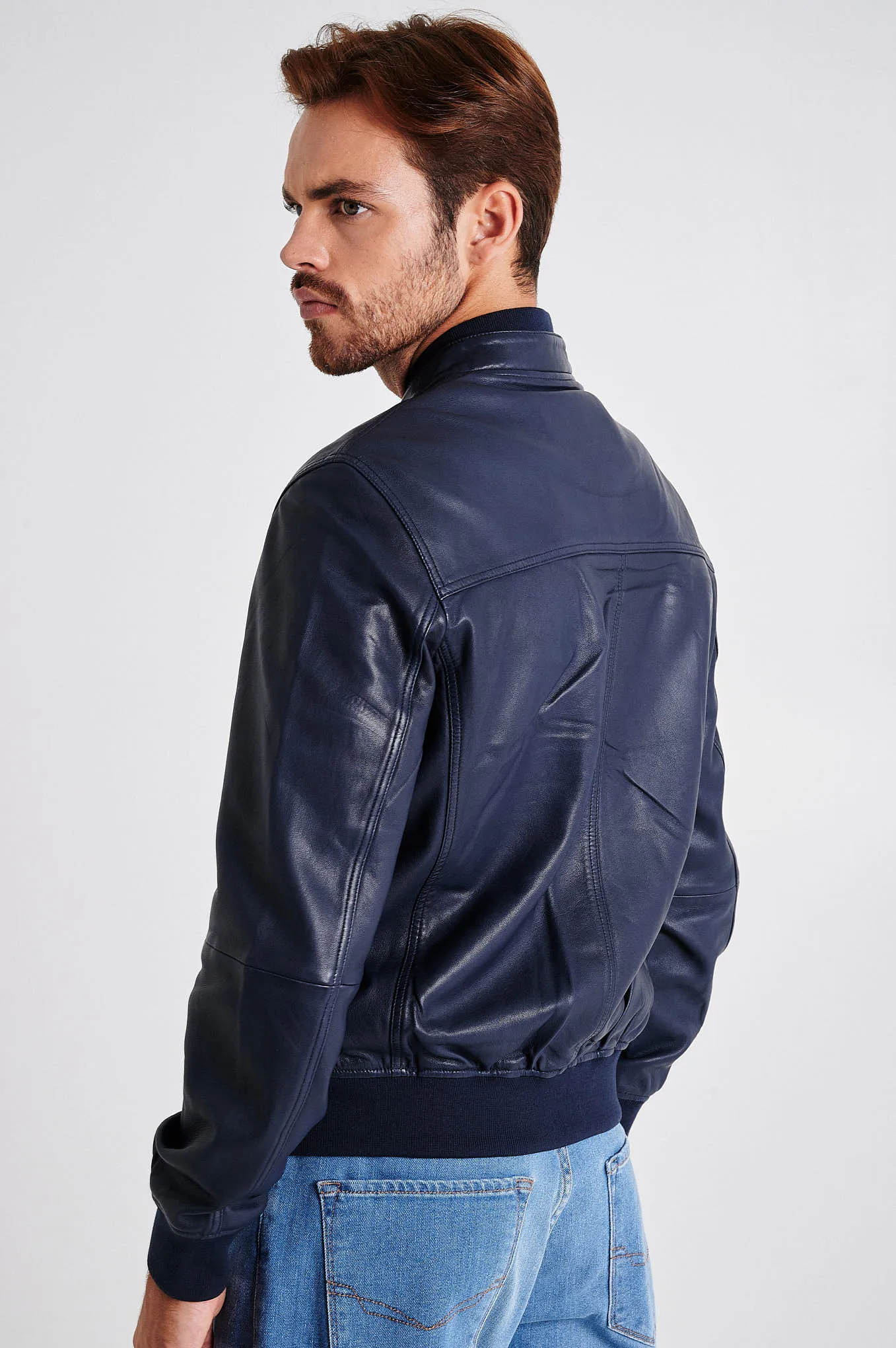 Men's nappa bomber jacket with double collar