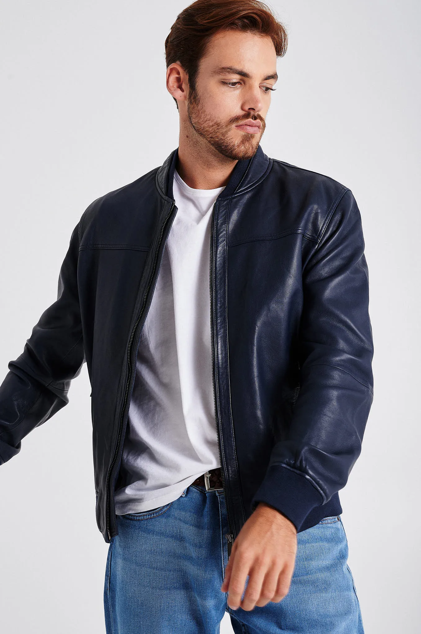 Men's nappa bomber jacket with double collar