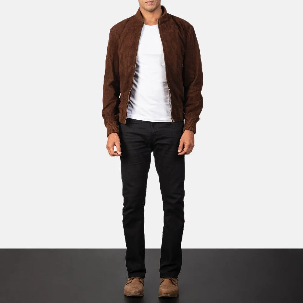 Mens Shane Mocha Suede Bomber Jacket