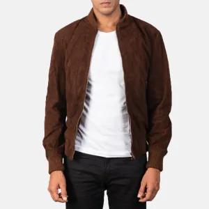 Mens Shane Mocha Suede Bomber Jacket