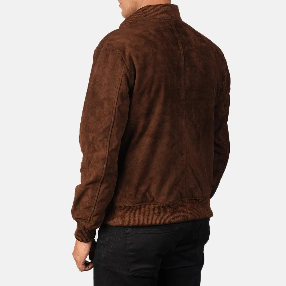 Mens Shane Mocha Suede Bomber Jacket