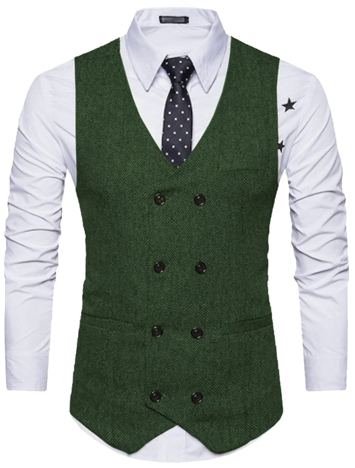 Men's Solid Color Vest Double Breasted V Neck Business Casual Tweed Waistcoat