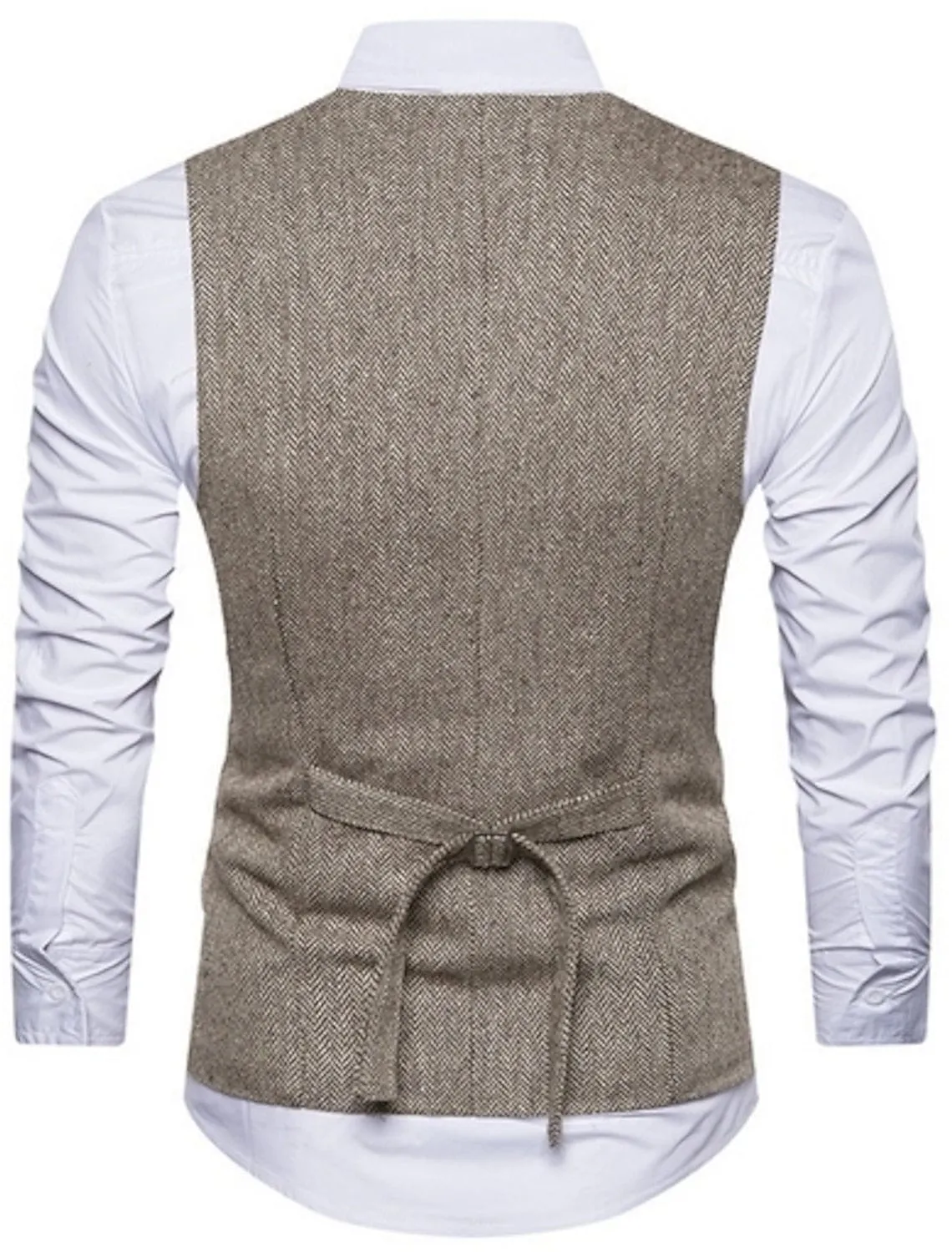 Men's Solid Color Vest Double Breasted V Neck Business Casual Tweed Waistcoat