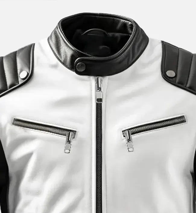 Men's Sportage Black & White Cafe Racer Leather Jacket