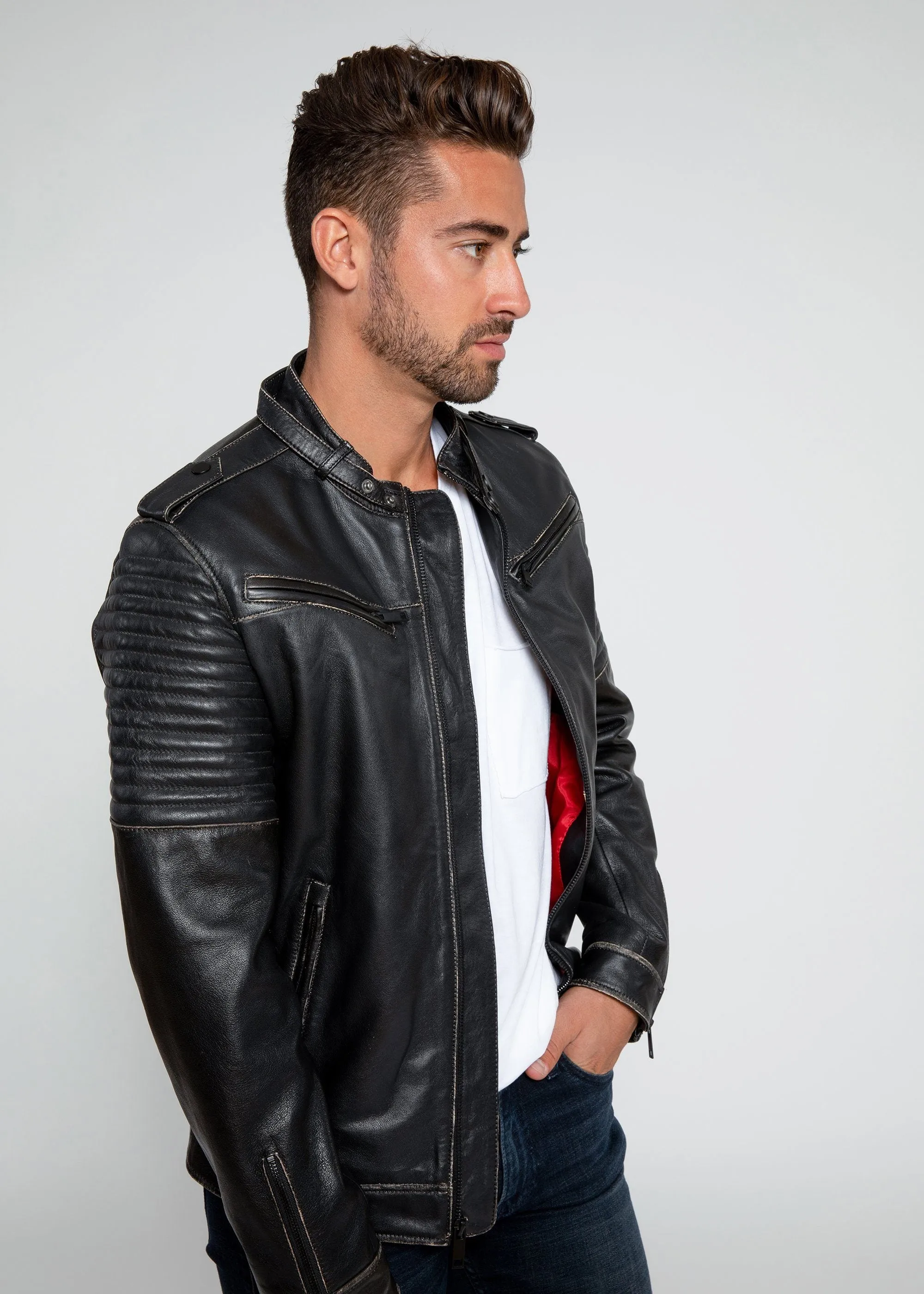 Mens Stark Distressed Leather Jacket