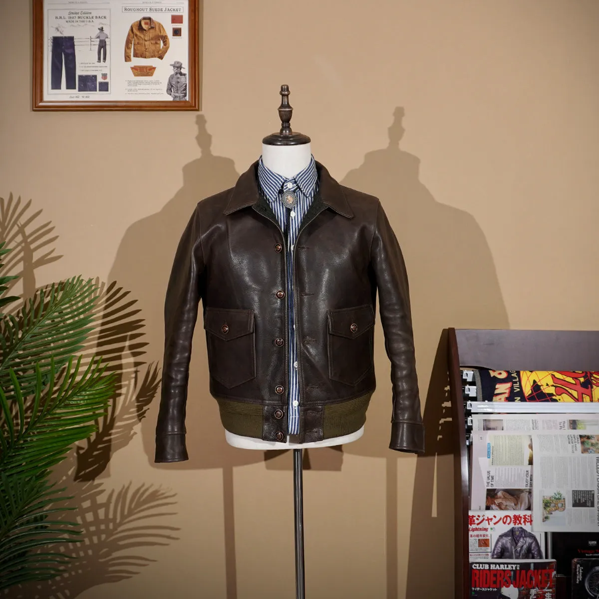 Men's Type A-2 Flight Leather Jacket Cowhide