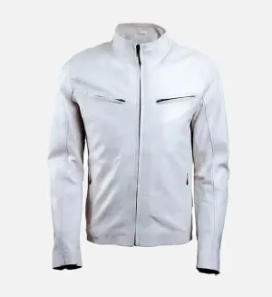 Men’s White Slim Fit Leather Jacket