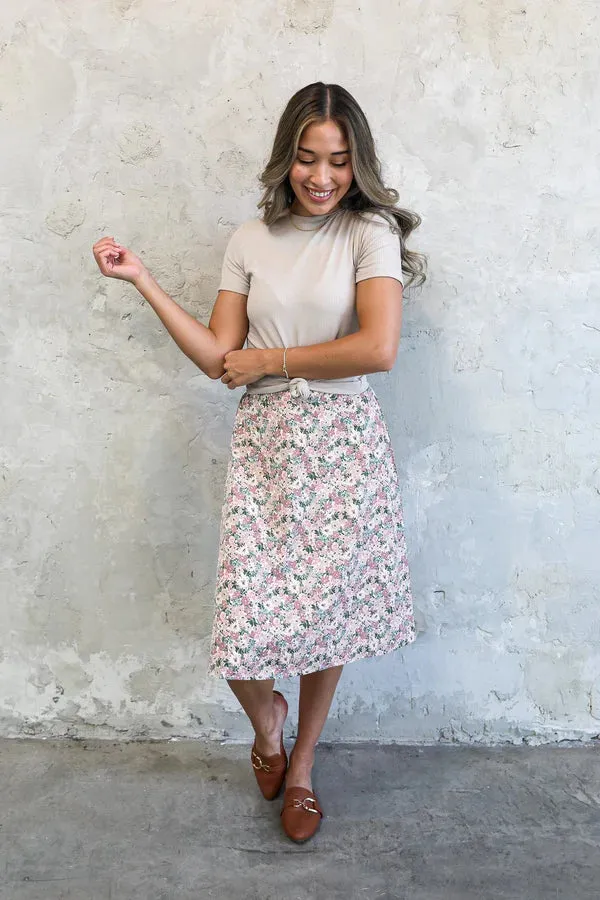 Midi Slip Skirt in Dusty Pink