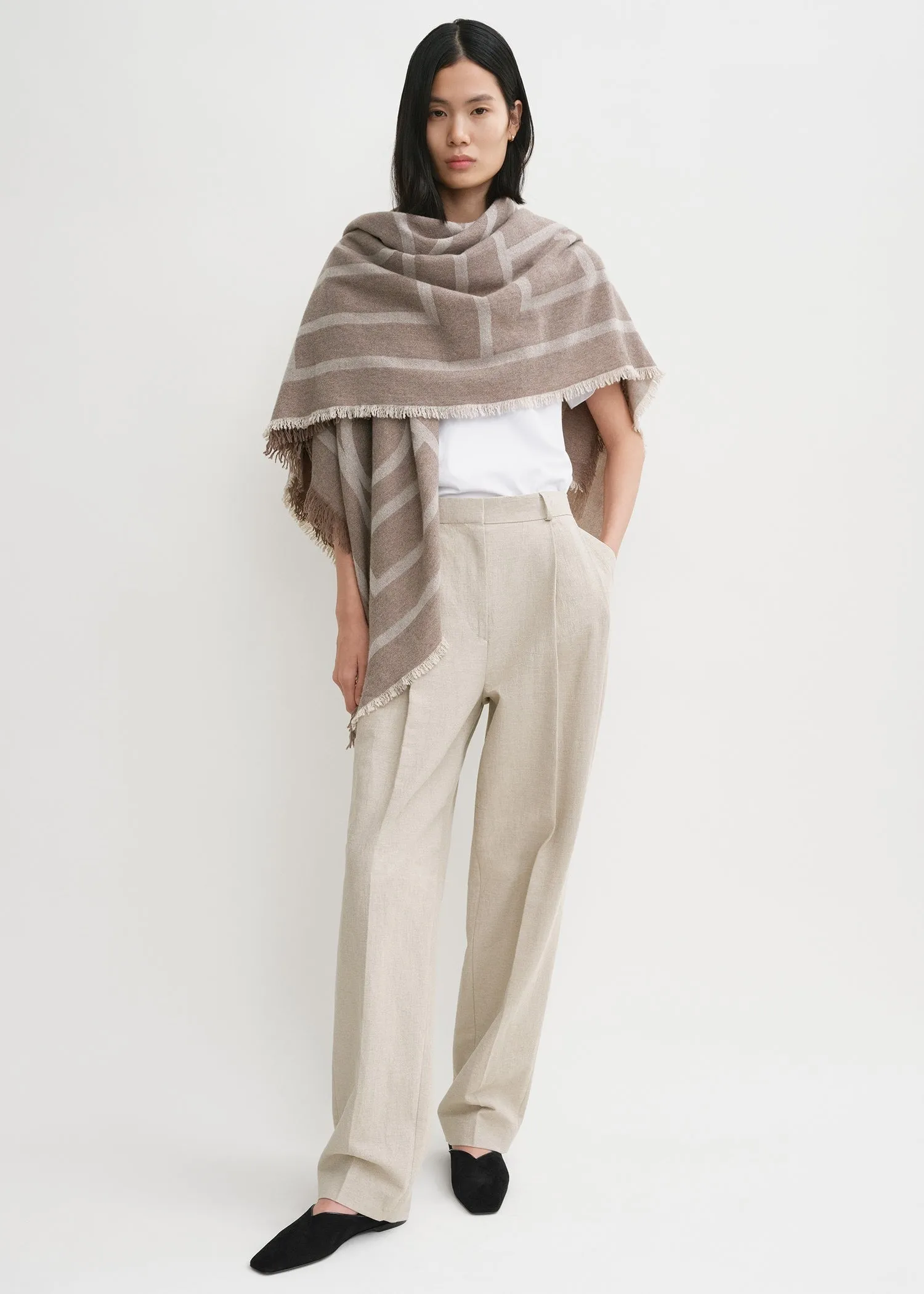 Monogram wool cashmere scarf tobacco