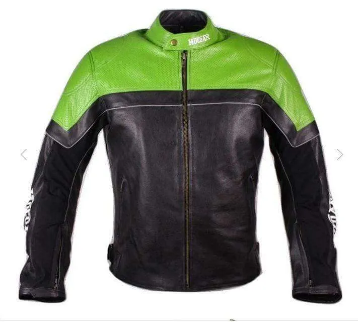 motorcycle leather jacket motorcar racing pro series green black perforated leather jacket