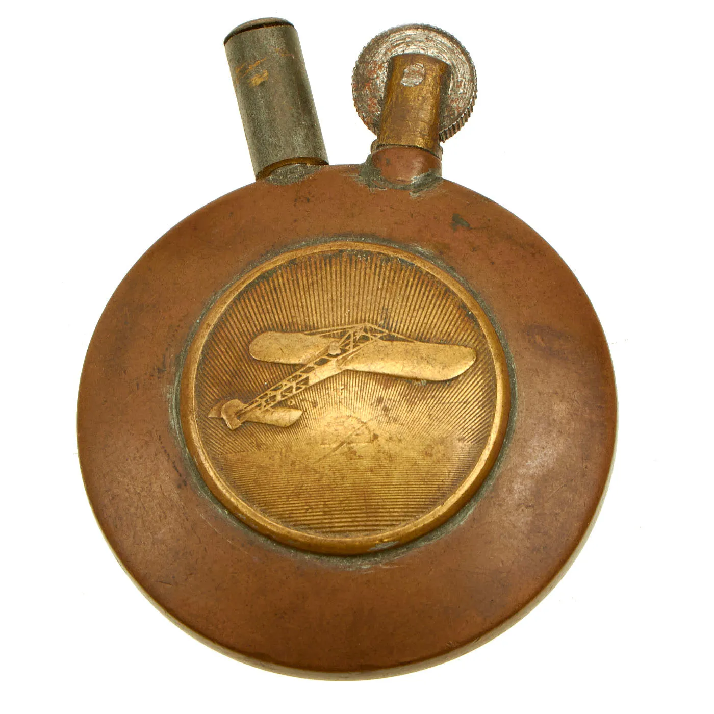 Original U.S. WWI WWII Trench Art Lighter, Ash Tray, Bomb, Ammunition Pouch, Artillery Fuse Pen Holder - 5 Items