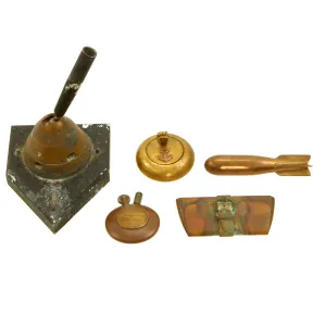 Original U.S. WWI WWII Trench Art Lighter, Ash Tray, Bomb, Ammunition Pouch, Artillery Fuse Pen Holder - 5 Items