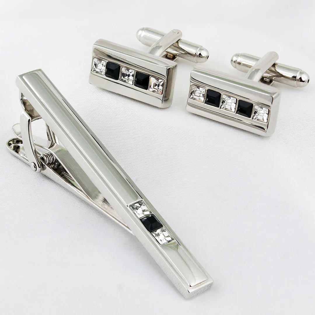 Peluche The Bling Bar Silver Cufflinks and Tie Pin Set