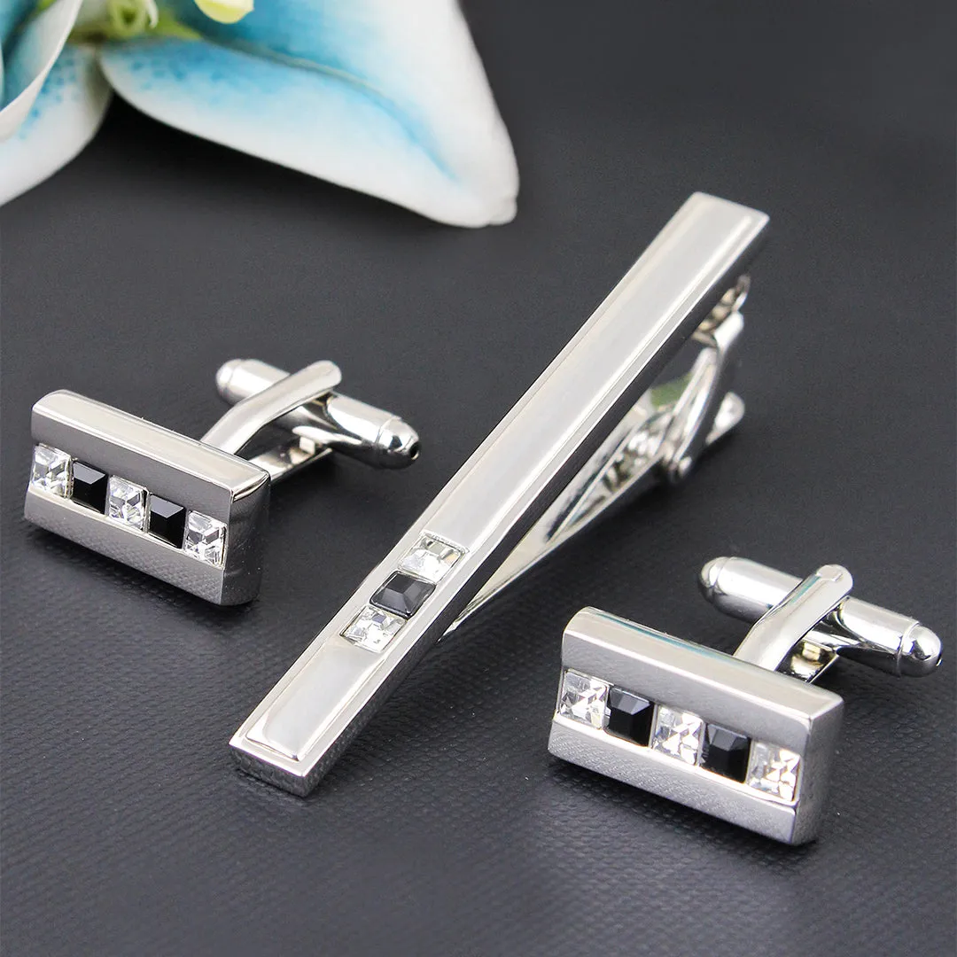 Peluche The Bling Bar Silver Cufflinks and Tie Pin Set