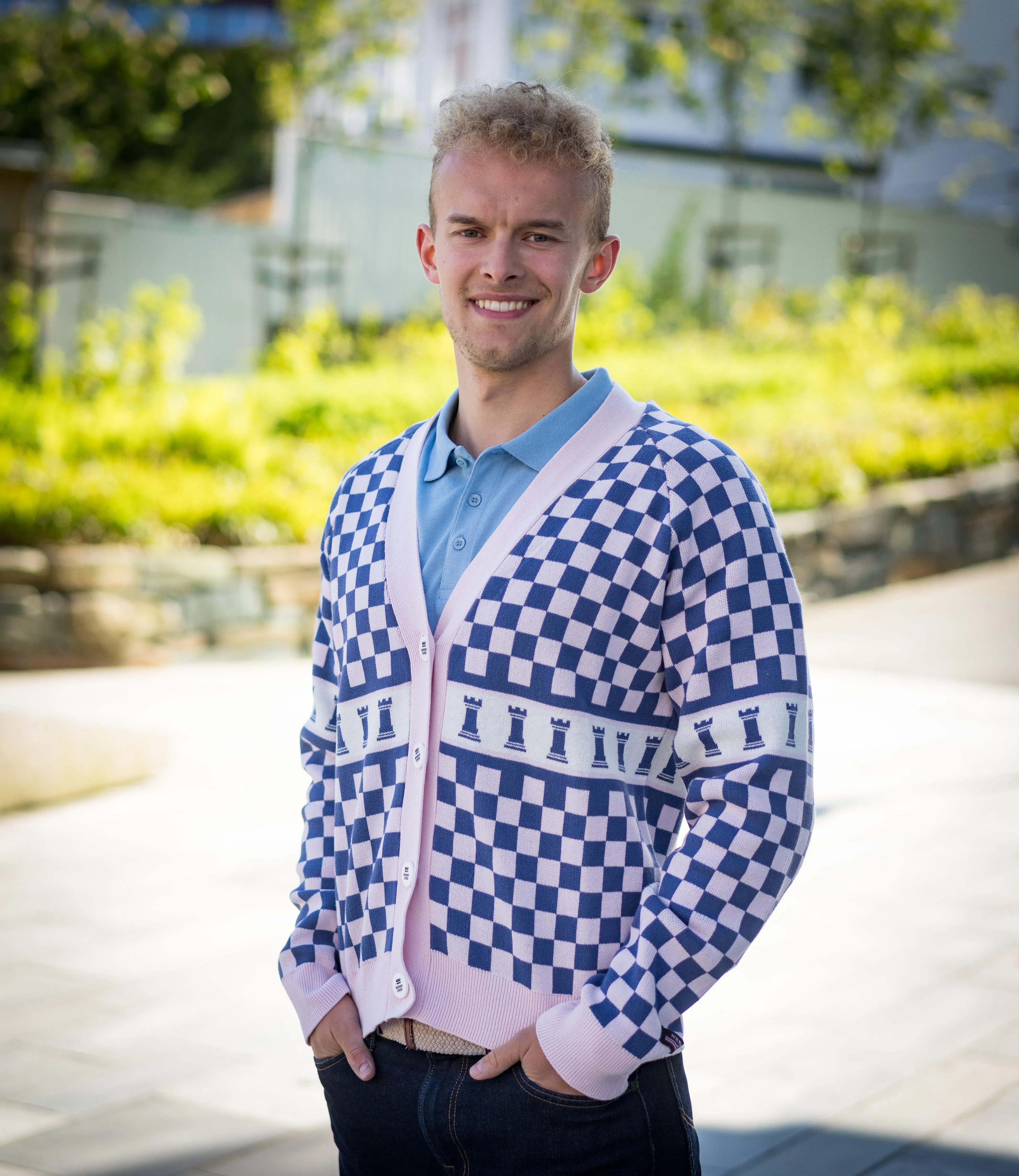 Pink Checkered Cardigan