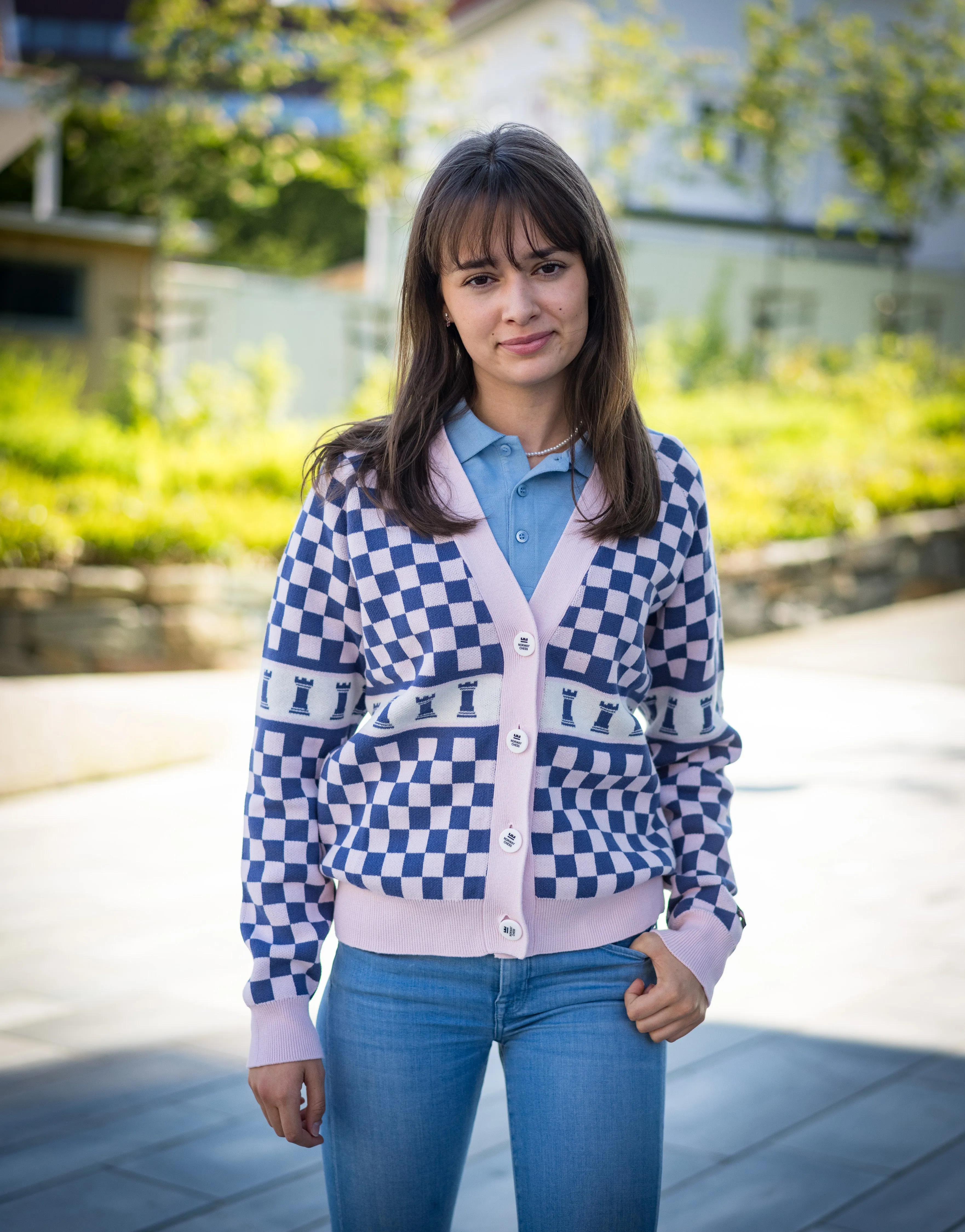 Pink Checkered Cardigan