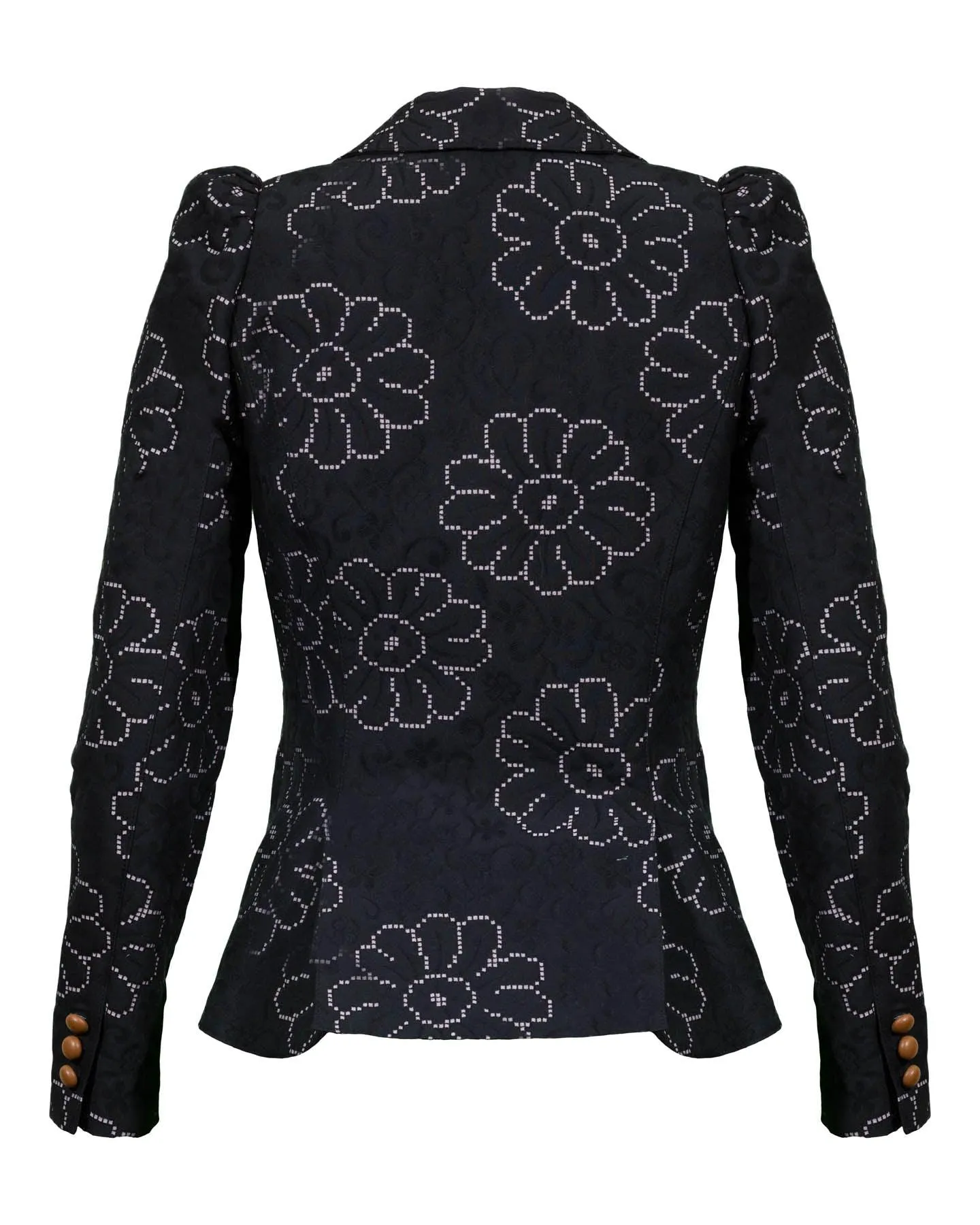 Pouf Sleeve One Button Blazer Black Floral