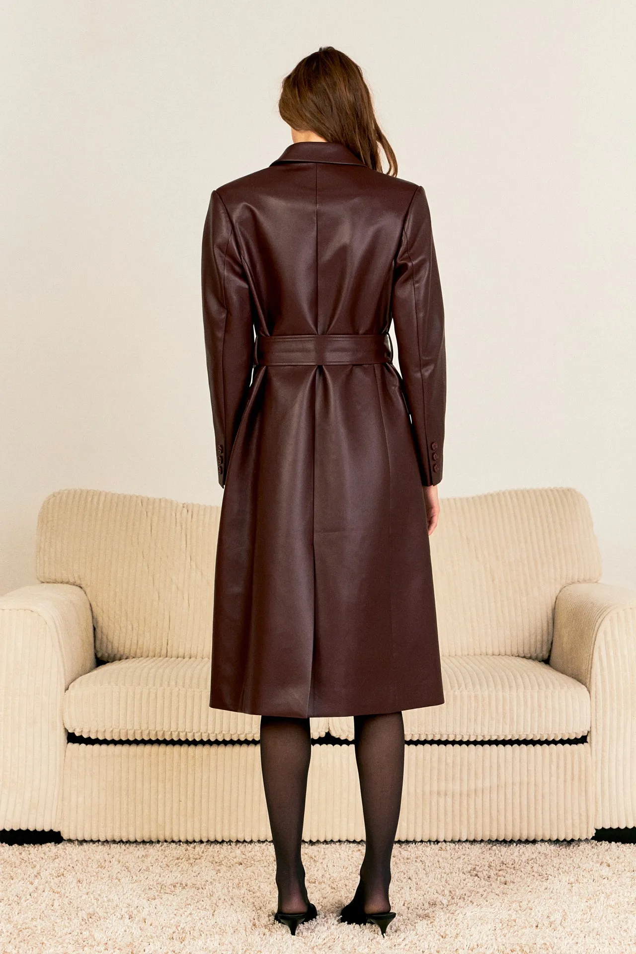 Premium Faux Leather Trench Coat