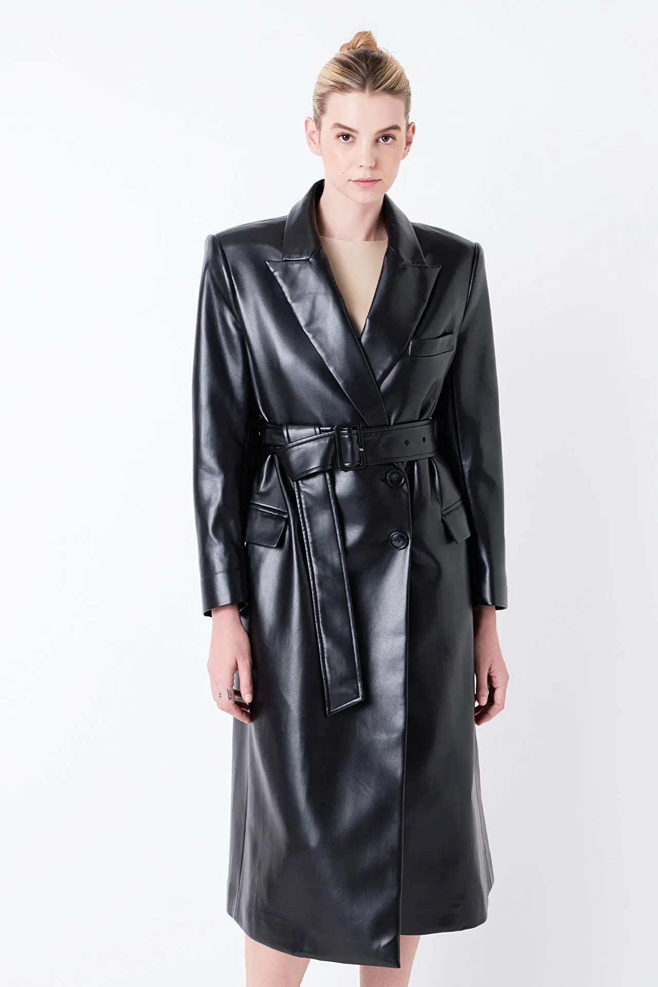 Premium Faux Leather Trench Coat