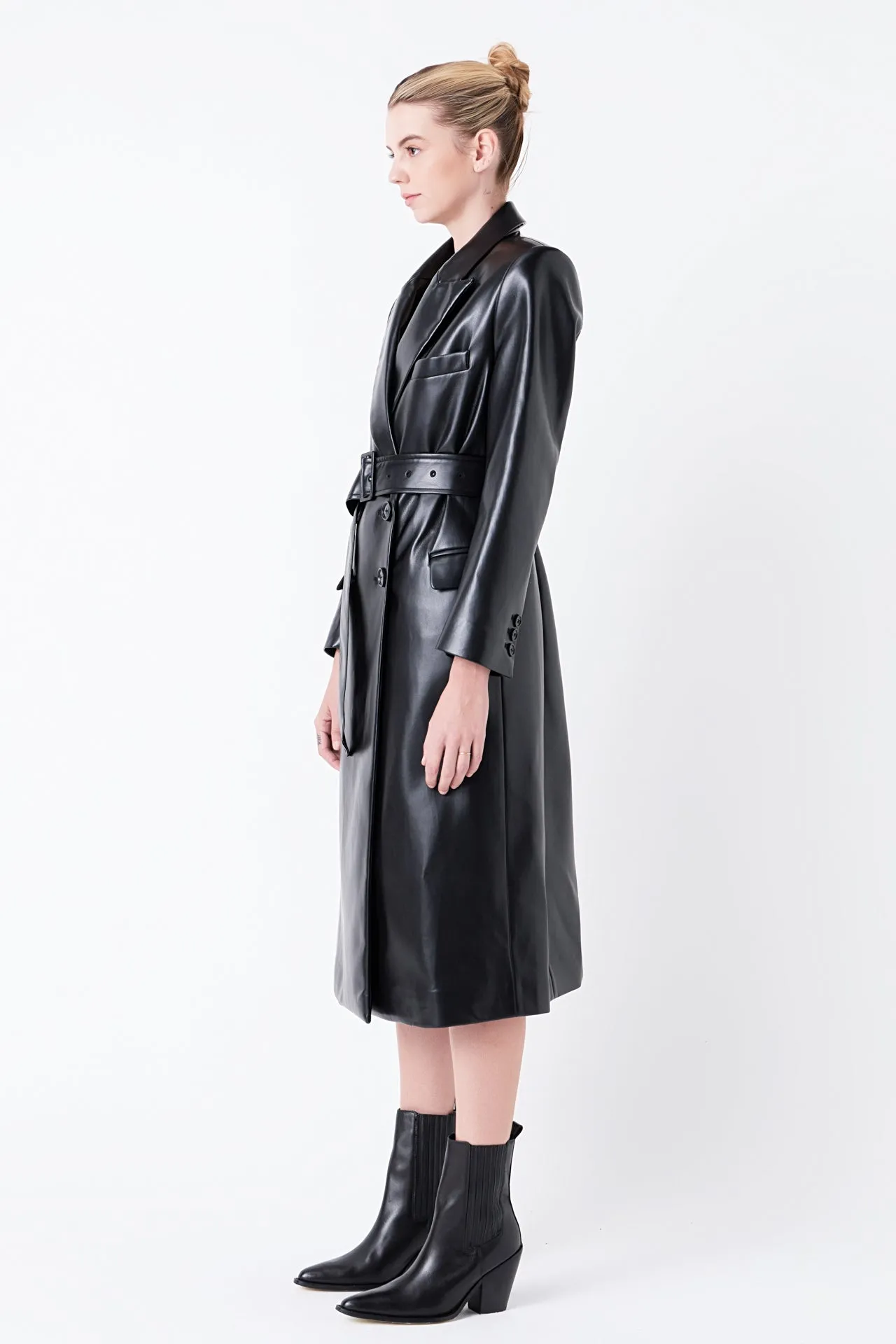 Premium Faux Leather Trench Coat