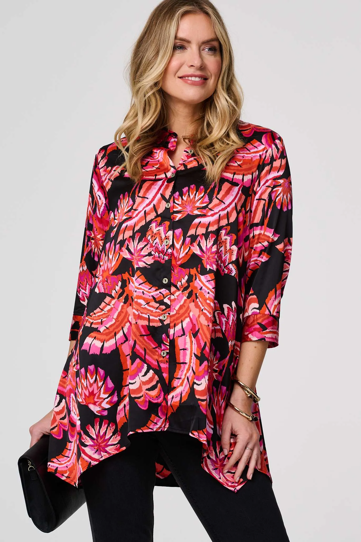 Printed 3/4 Sleeve Tunic Shirt