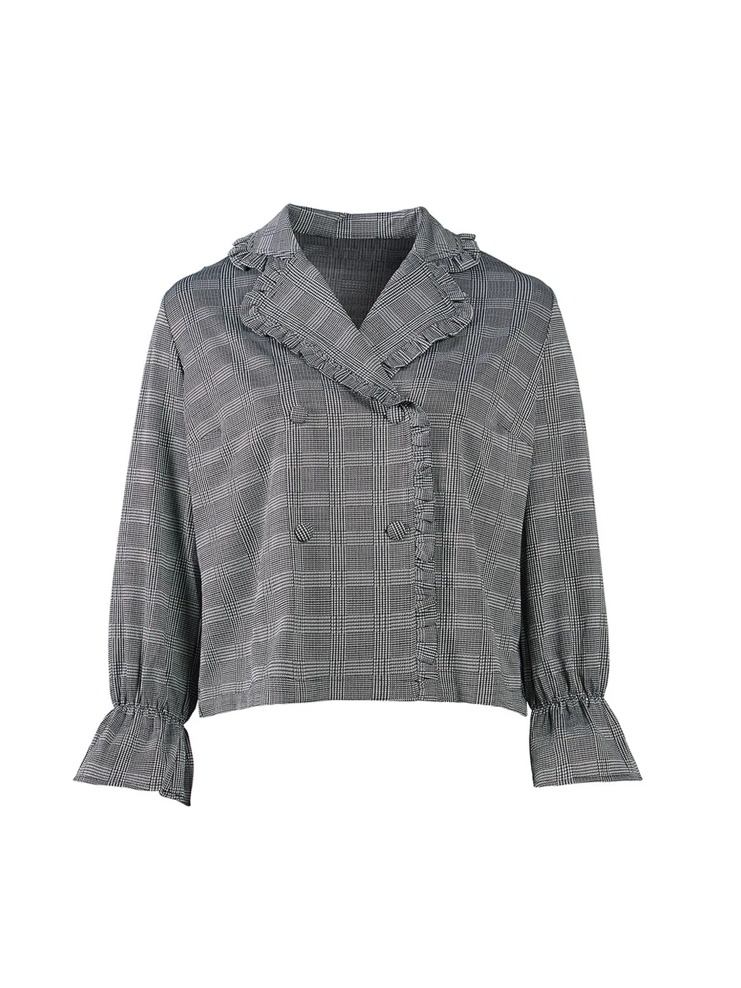 Ruffle Detail Houndstooth Blazer