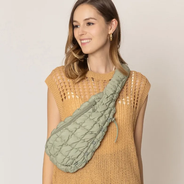 Sage Green Quilted Puffer Sling Bag