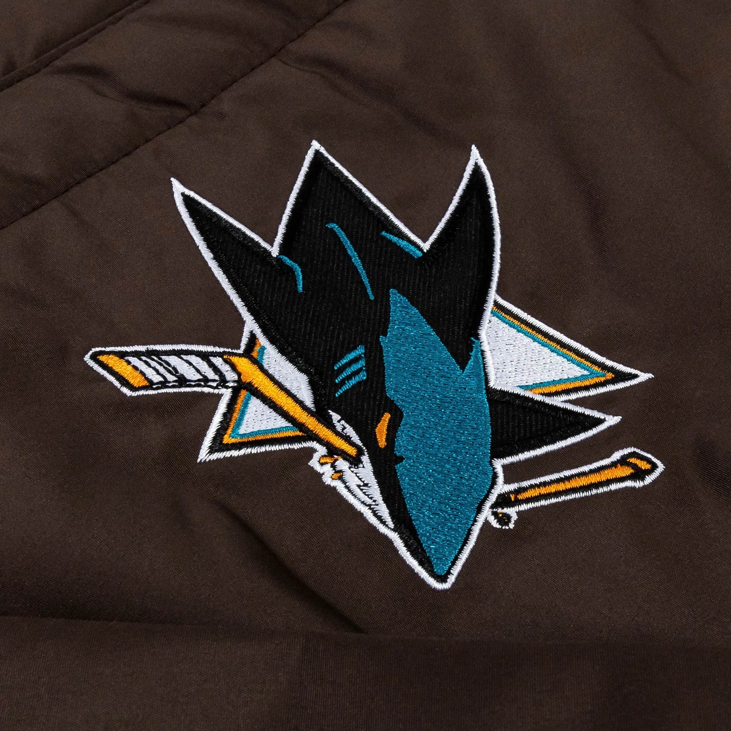 San Jose Sharks Reversible Letterman Mens Jacket (Brown/White)