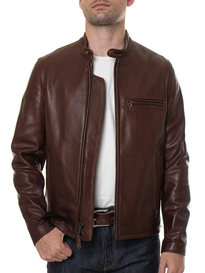 Schott 530 Brown Waxed Natural Pebbled Cowhide Café Leather Jacket