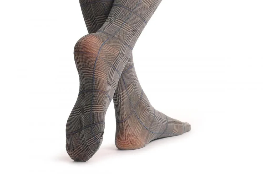 Scottish Checkered Grey With Grey Striped Silicon Garter 40 Den