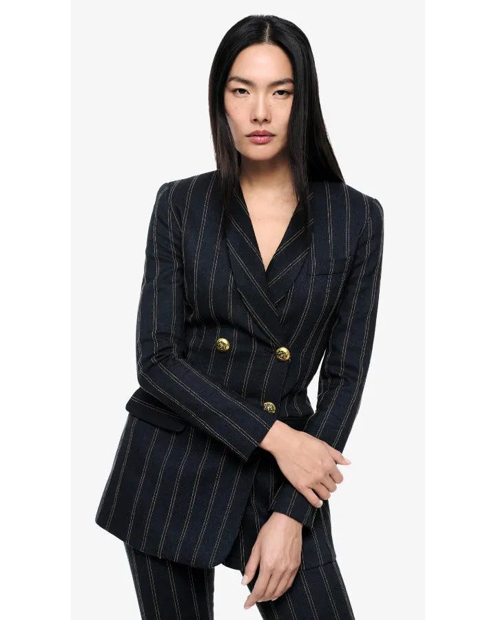 Smythe Collarless Double Breasted Striped Blazer