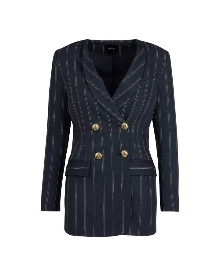 Smythe Collarless Double Breasted Striped Blazer