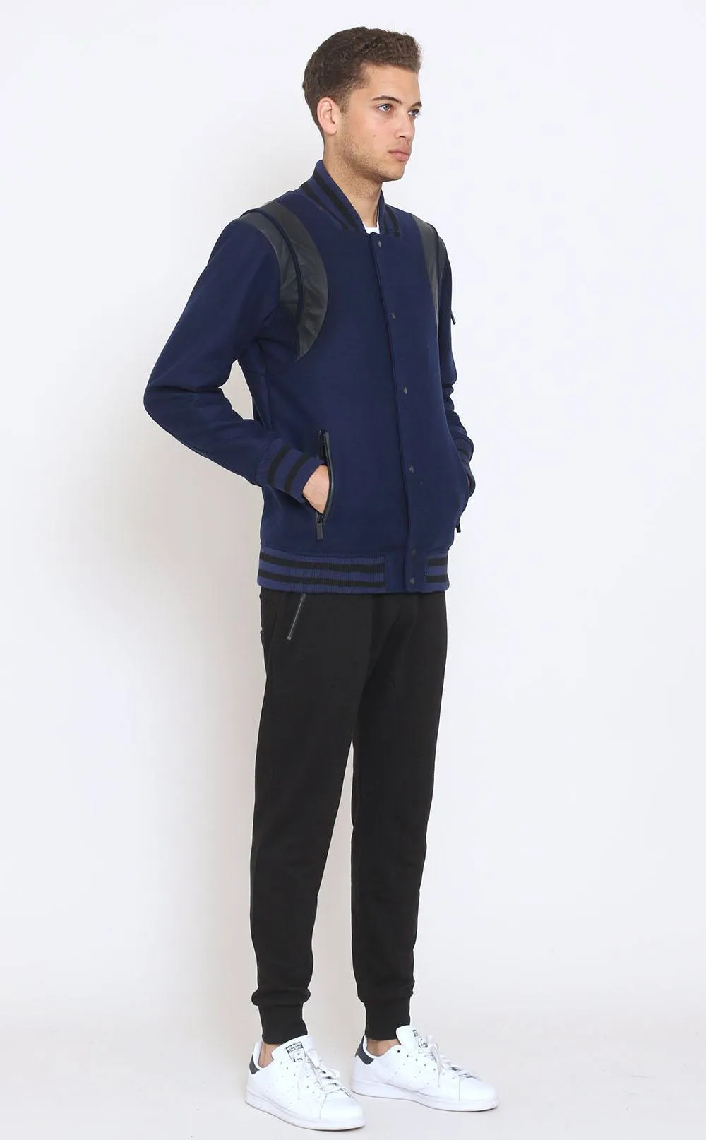 Unknown Designer Navy blue wool varsity jacket