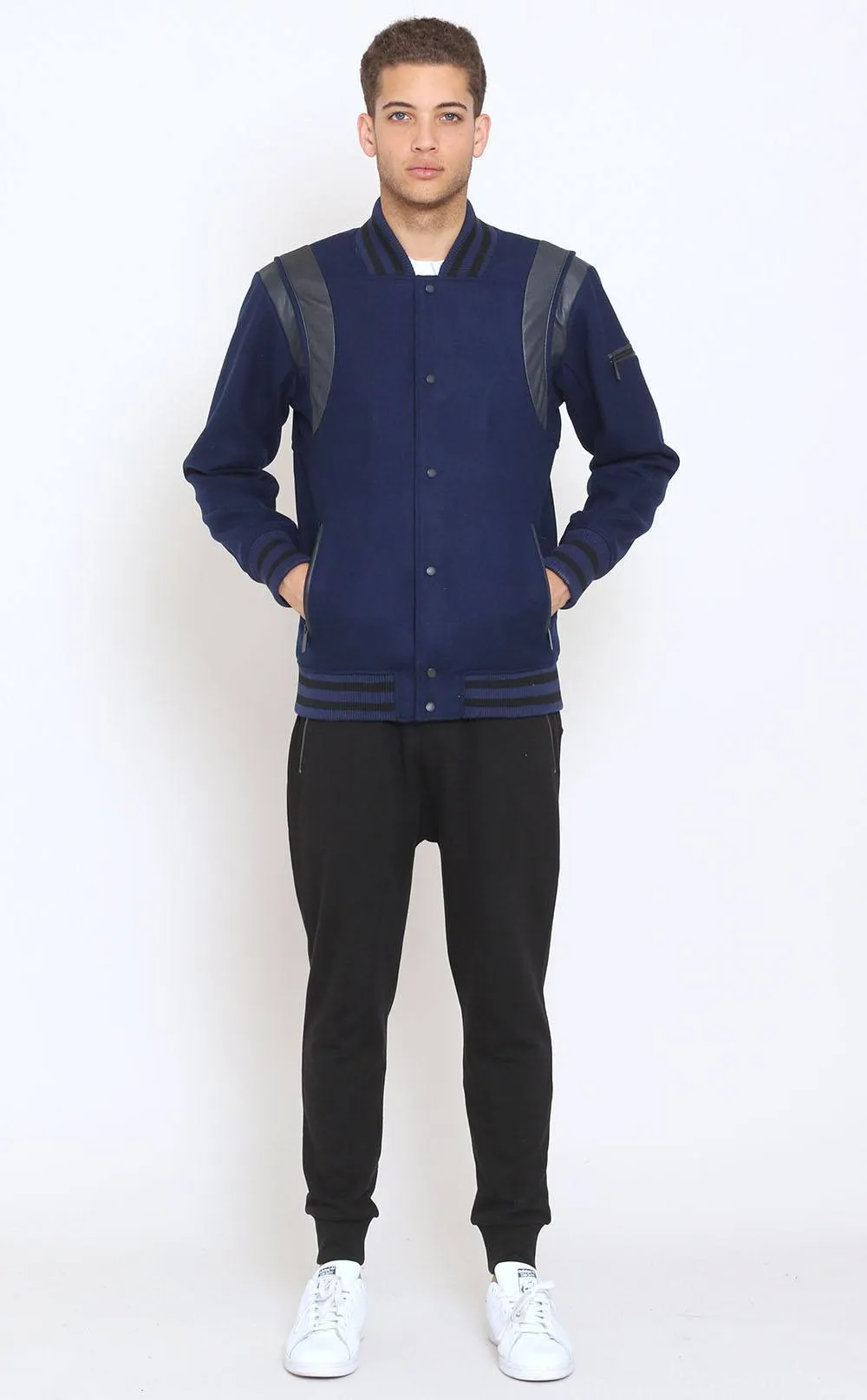 Unknown Designer Navy blue wool varsity jacket