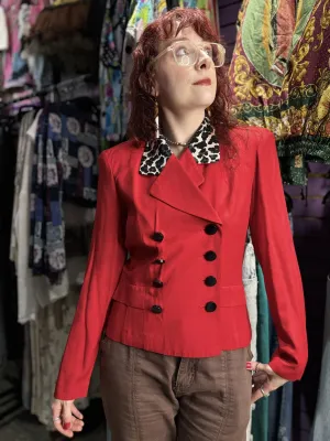 Vintage 90s Red and Leopard Double Breasted Blazer