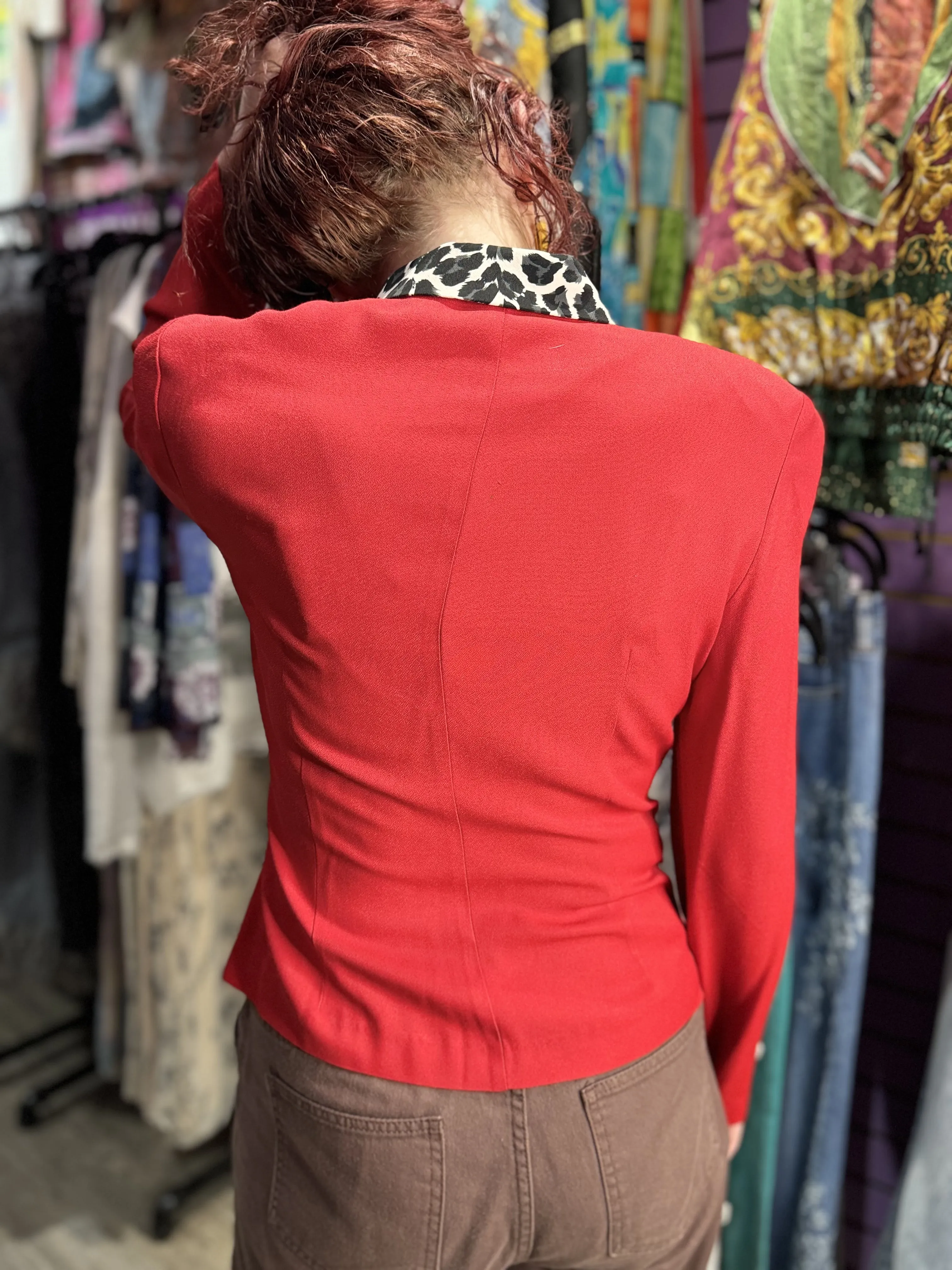 Vintage 90s Red and Leopard Double Breasted Blazer